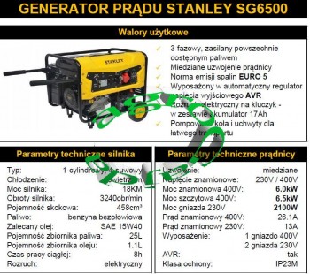 GENERATOR PRDU STANLEY SG6500
