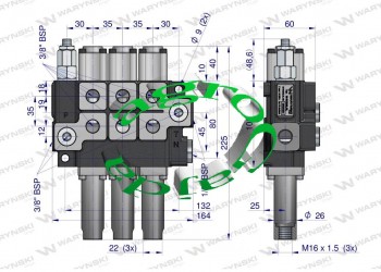 ROZDZIELACZ HYDRAULICZNY 3-SEKCYJNY 40L WARYSKI 