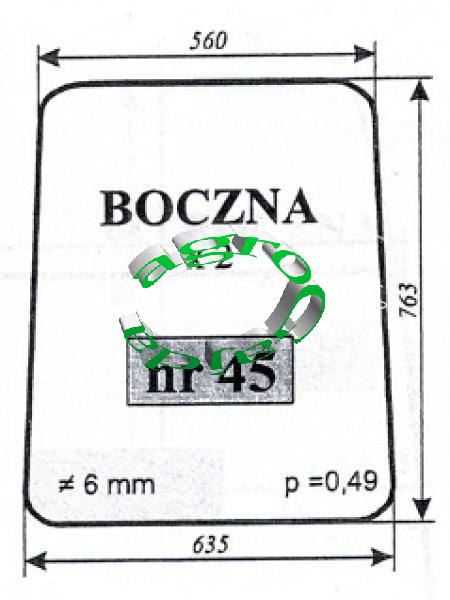 SZYBA NR 45  BOCZNA MTZ 82 BEZ OTWORW 